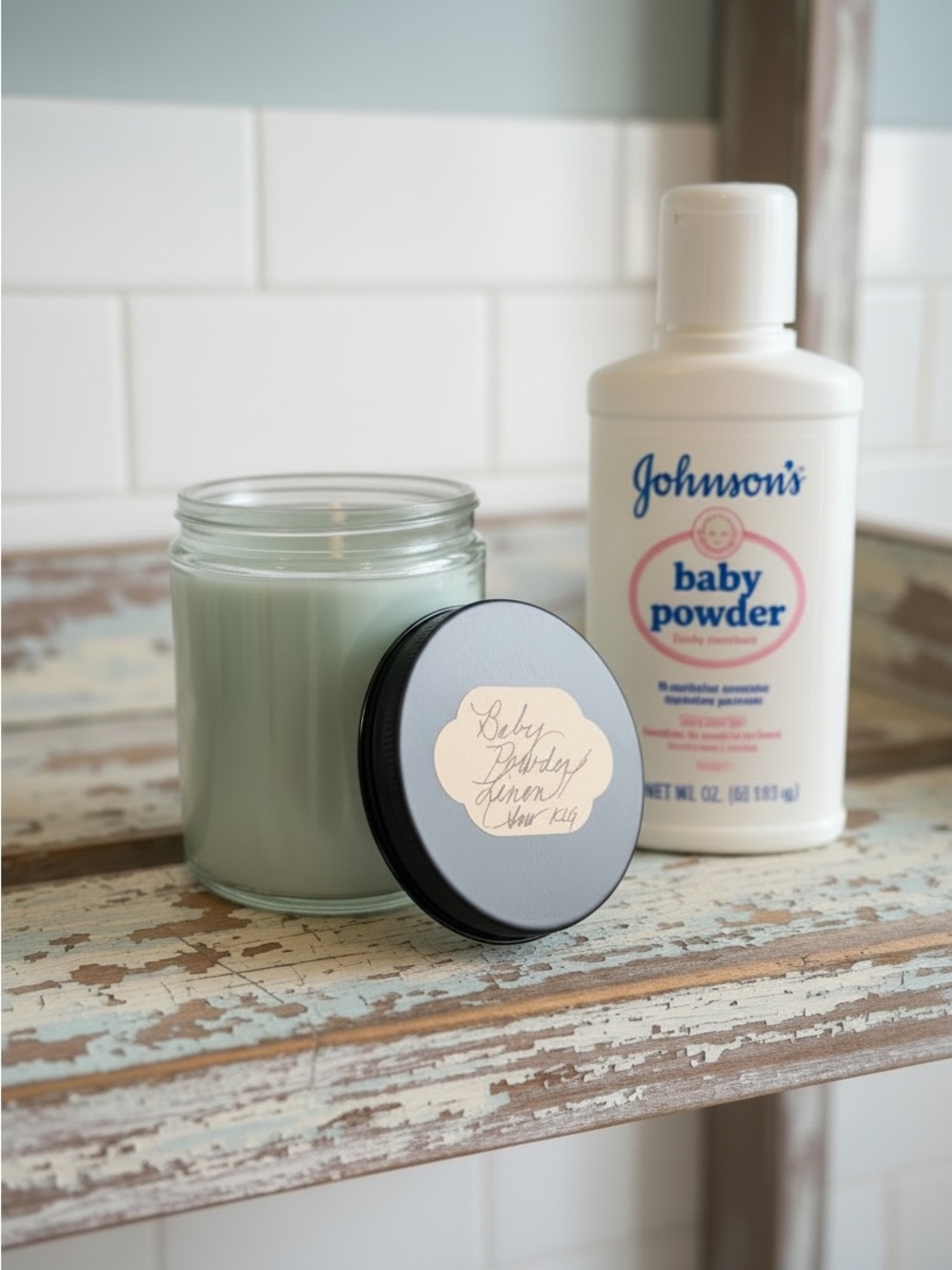 Handmade Baby Powder Linen Soy Jar Candle-